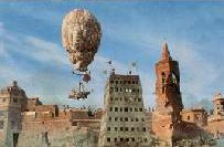 Imagen de Belchite durante el rodaje, tras la intervención del equipo artístico de la película